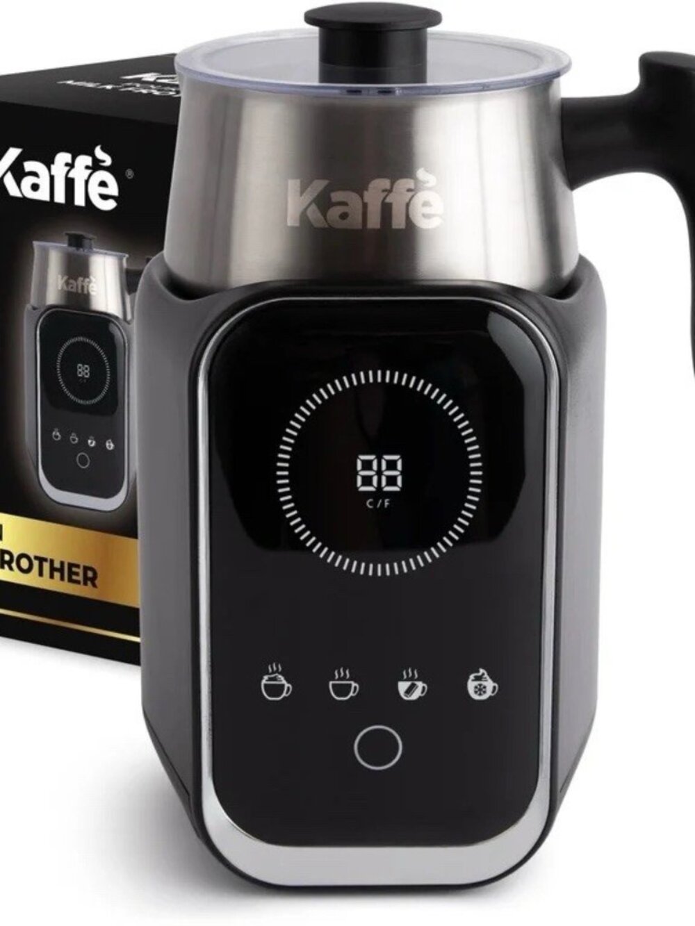 Kaffe 4-in-1 Electric Milk Frother & Warmer 7oz Removable Jug Non-Stick Black